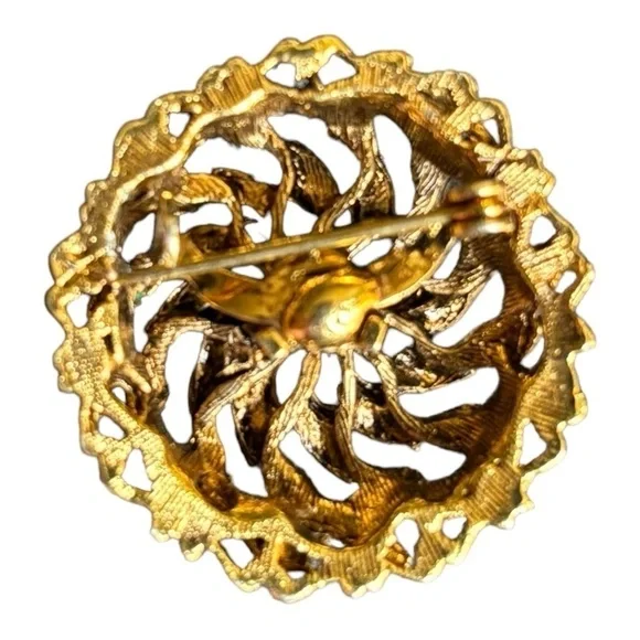 Vintage 12 Karat Gold Emerald and Sapphire Domed Brooch 1 x 1 Flower Brooch